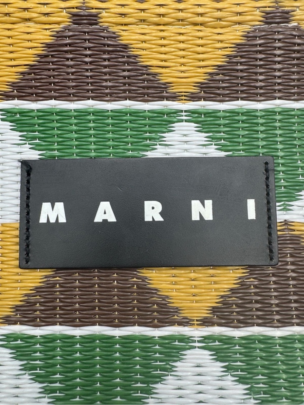 Marni Market Flower Café Geometric Woven Tote Bag Made Japan Green Yellow Brown - Picture 10 of 12